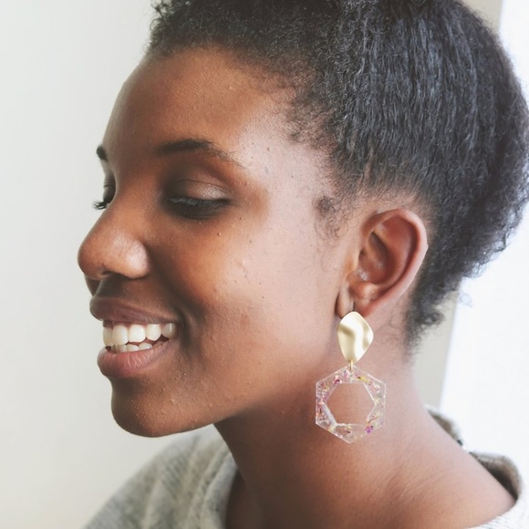 Hexagon Hoop infused w/ Floral Confetti | Statemen - Picture 6 of 8